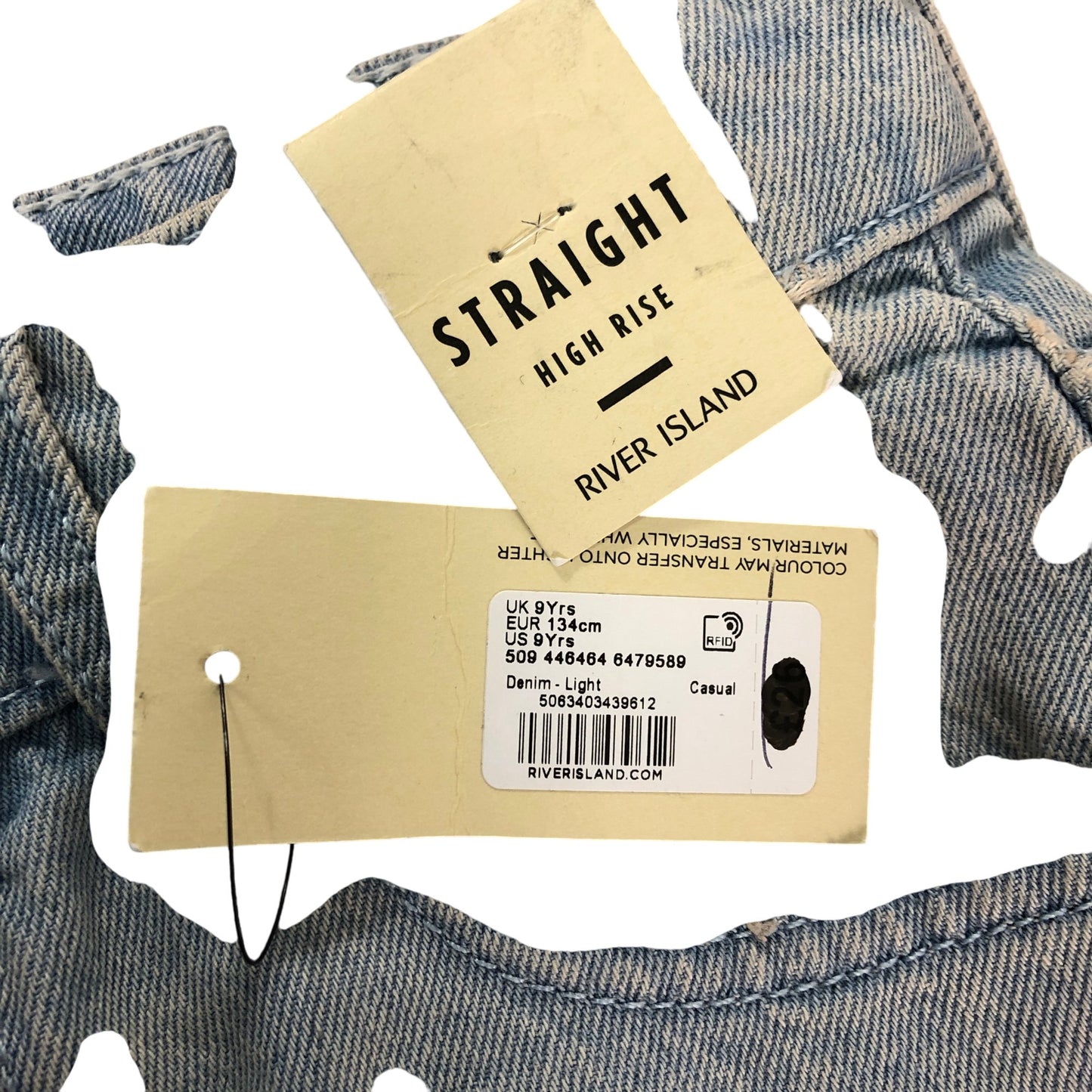 River Island Straight High Rise Jeans UK9 Years Girls Light Denim Floral Print