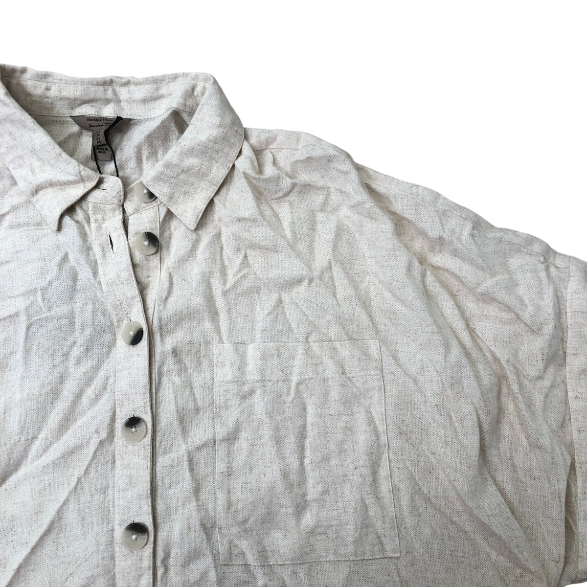 River Island Linen Blend Button Up Shirt Women's Short Sleeve Cream Casual Top L