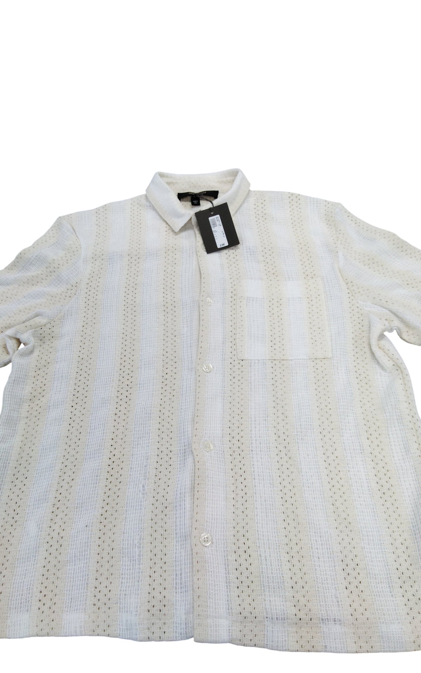 River Island L Button Up Shirt New White Striped Casual Men's Top