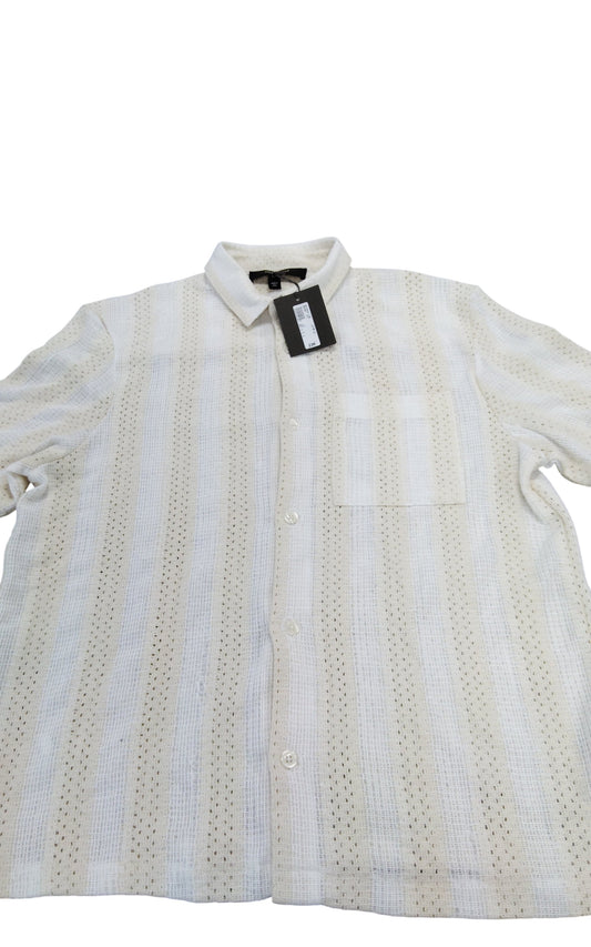 River Island L Button Up Shirt New White Striped Casual Men's Top