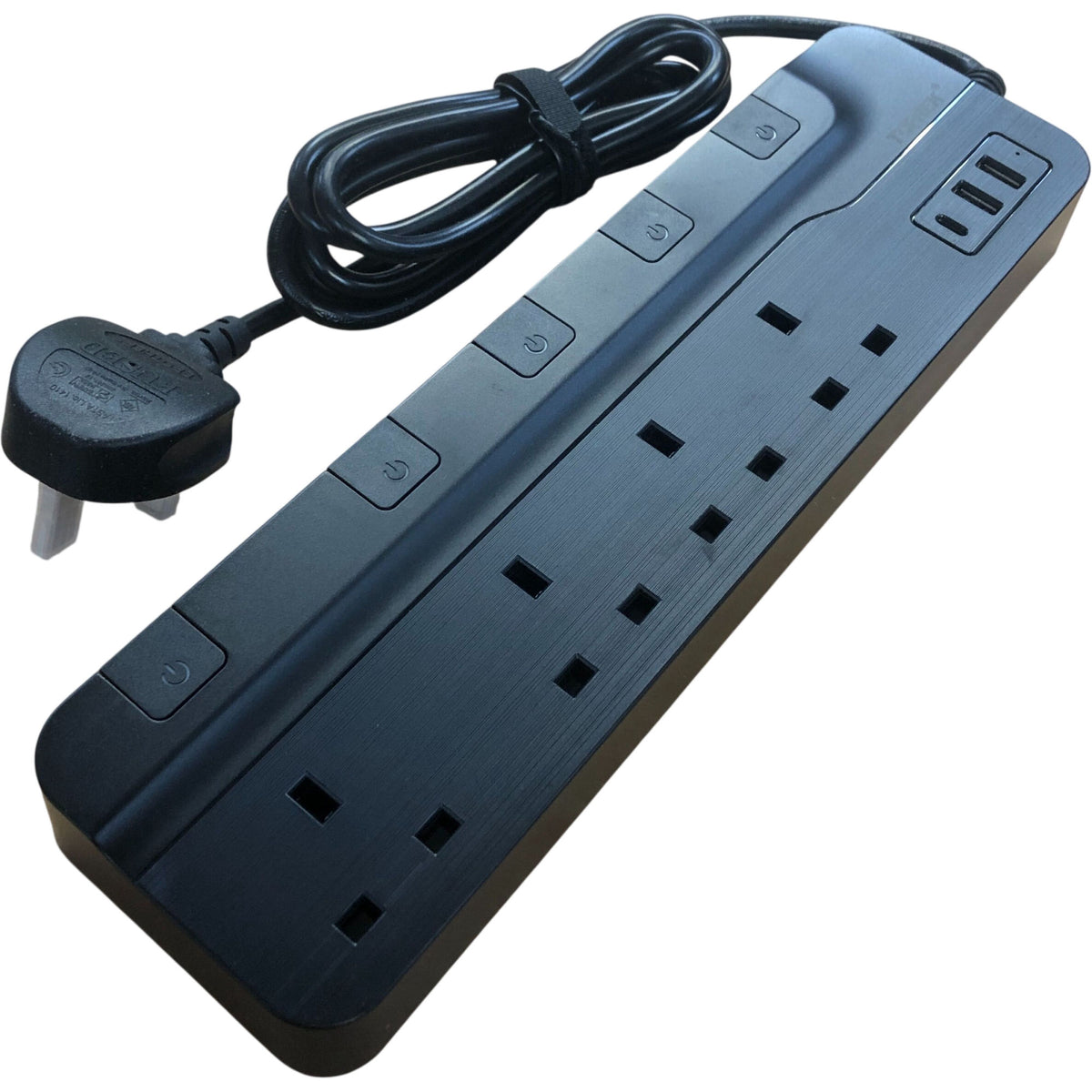 Toprek USB Power Strip 4 Outlets 2 USB-A Ports 1 USB-C Black 13A 3250W