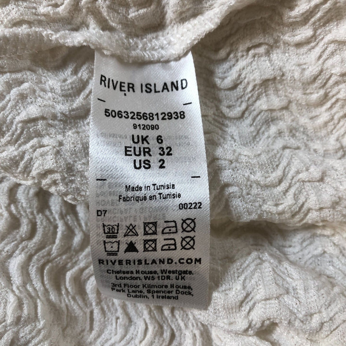 River Island UK6 Women's White Long Sleeve Shirt Textured Fabric Button Up