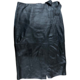 Black Leather Skirt UK16 Women's A Line Style With Belt Retro Fashion
