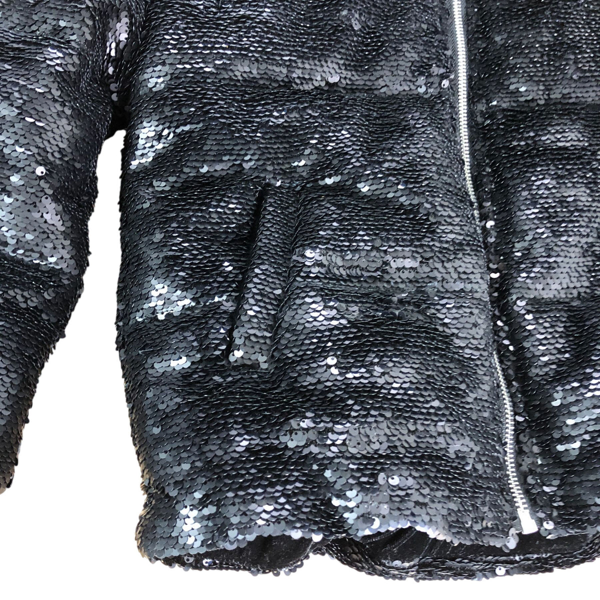 River Island Girls Black Sequin Hooded Puffer Jacket UK 7-8 Years