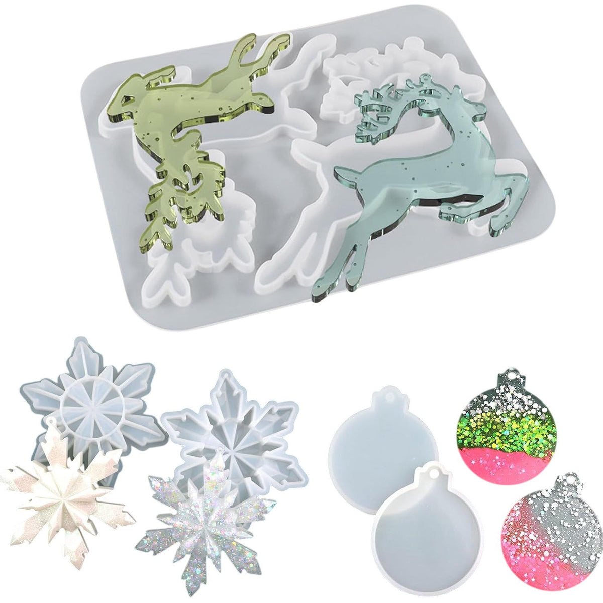 Cake Decorating Silicone Mould Set Snowflake & Reindeer Design