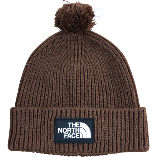 The North Face Brown Beanie Hat One Size Unisex Warm Ribbed Knit Pom Pom