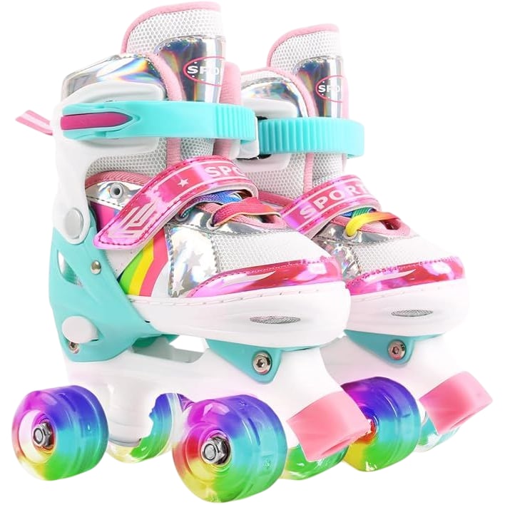 Children's Roller Skates Adjustable Size Rainbow Design Size 1-4 UK