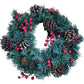 Lit Festive Green Wreath With Pine Cones And Red Berries 12"