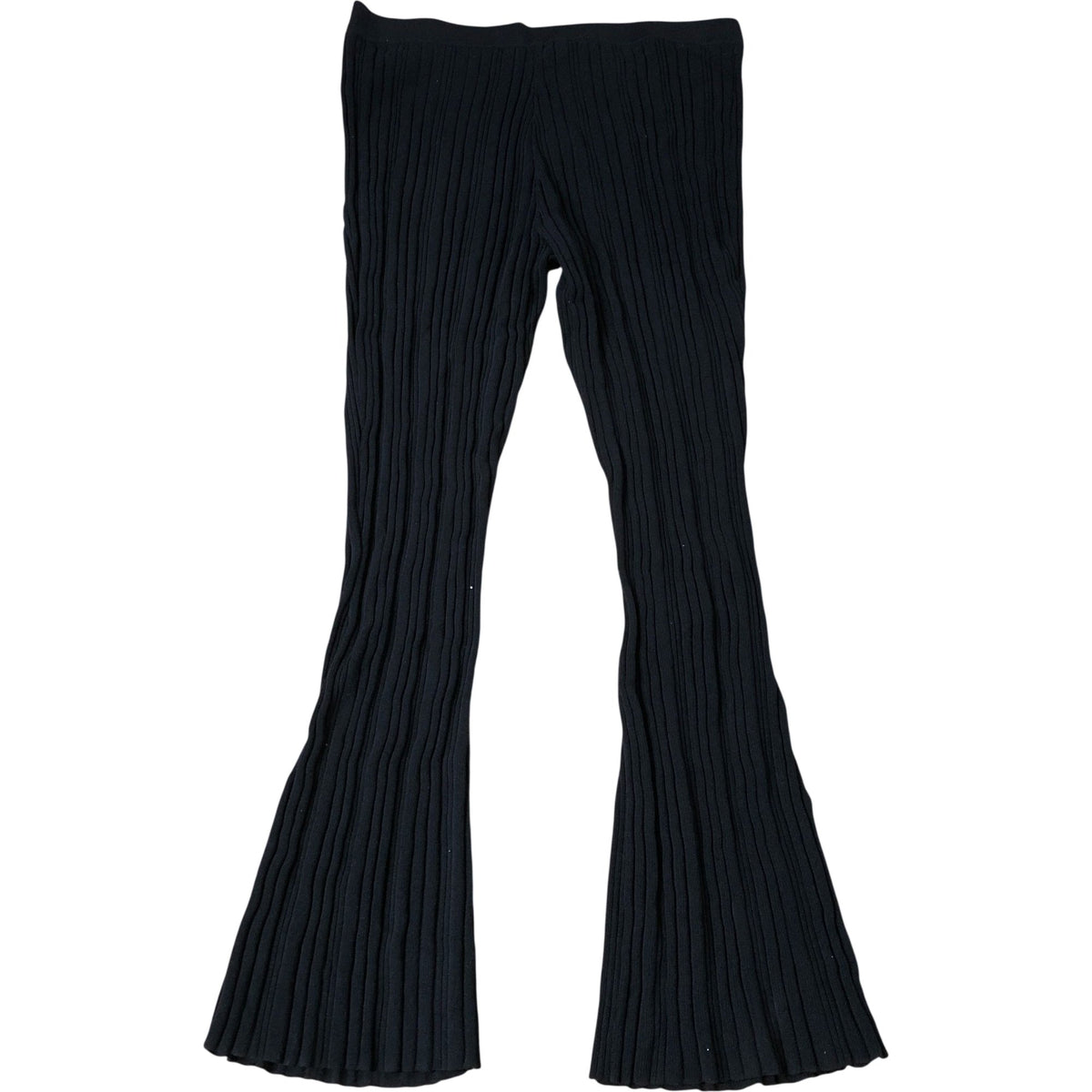 River Island Black Ribbed Flared Trousers Size 16 Women's Stretchy Fabric Casual