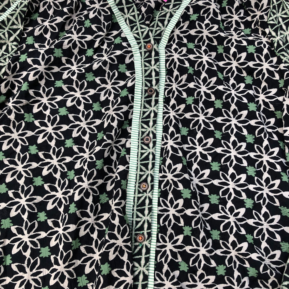 Floral Print Blouse UK10 Women's Long Sleeve Viscose Black Green
