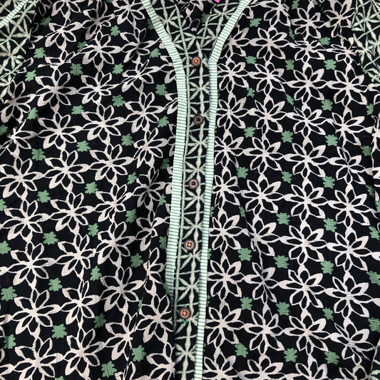 Floral Print Blouse UK10 Women's Long Sleeve Viscose Black Green