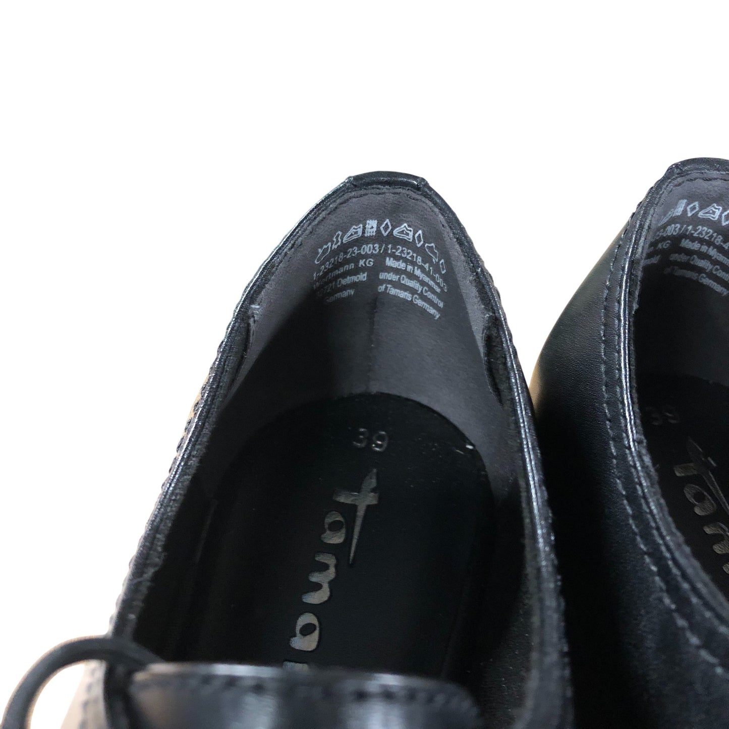 Tamaris Derby Shoes UK6 EU39 Women's Black Leather Lace Up Footwear