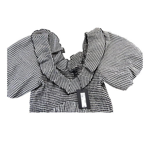 River Island Gingham Print Smock Dress UK14 Women's Short Puff Sleeve Black