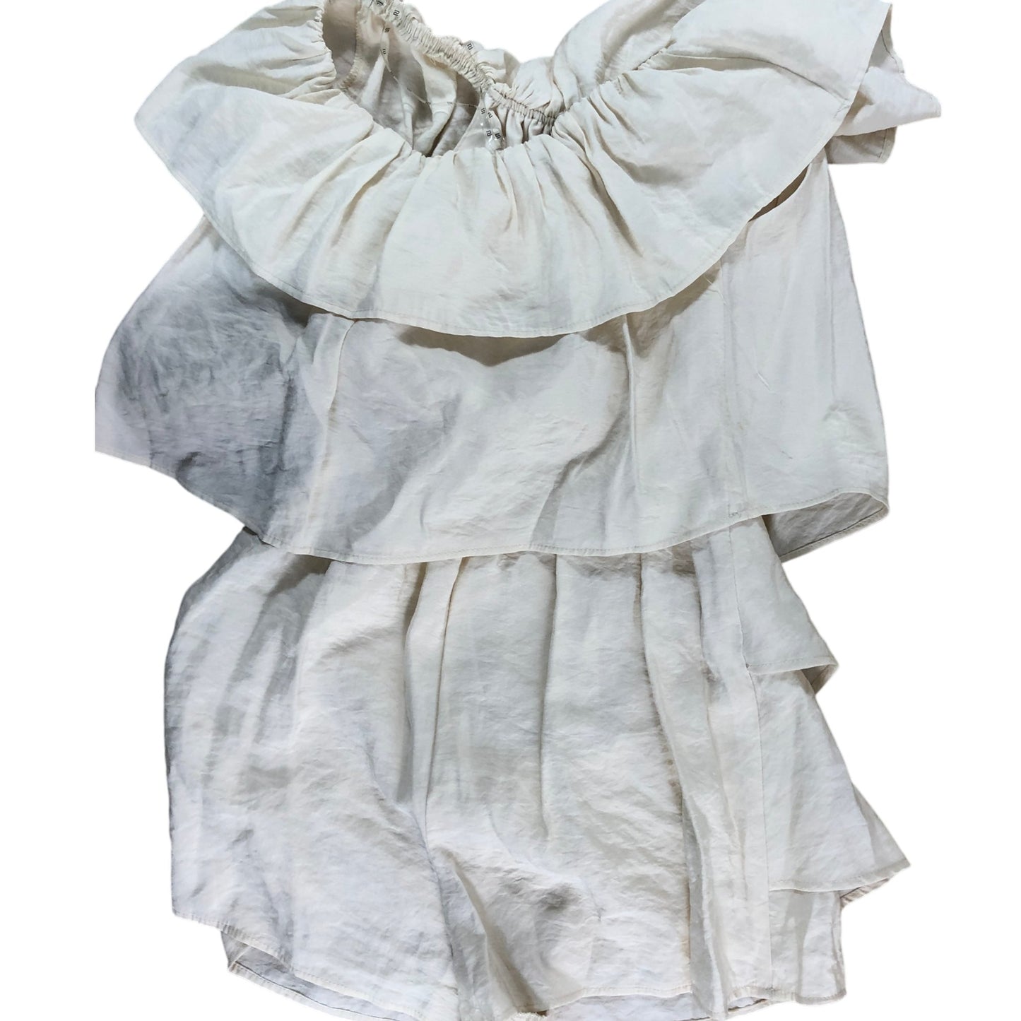 River Island Ruffled Bodysuit UK8 Women's Beige Light Off Shoulder Style