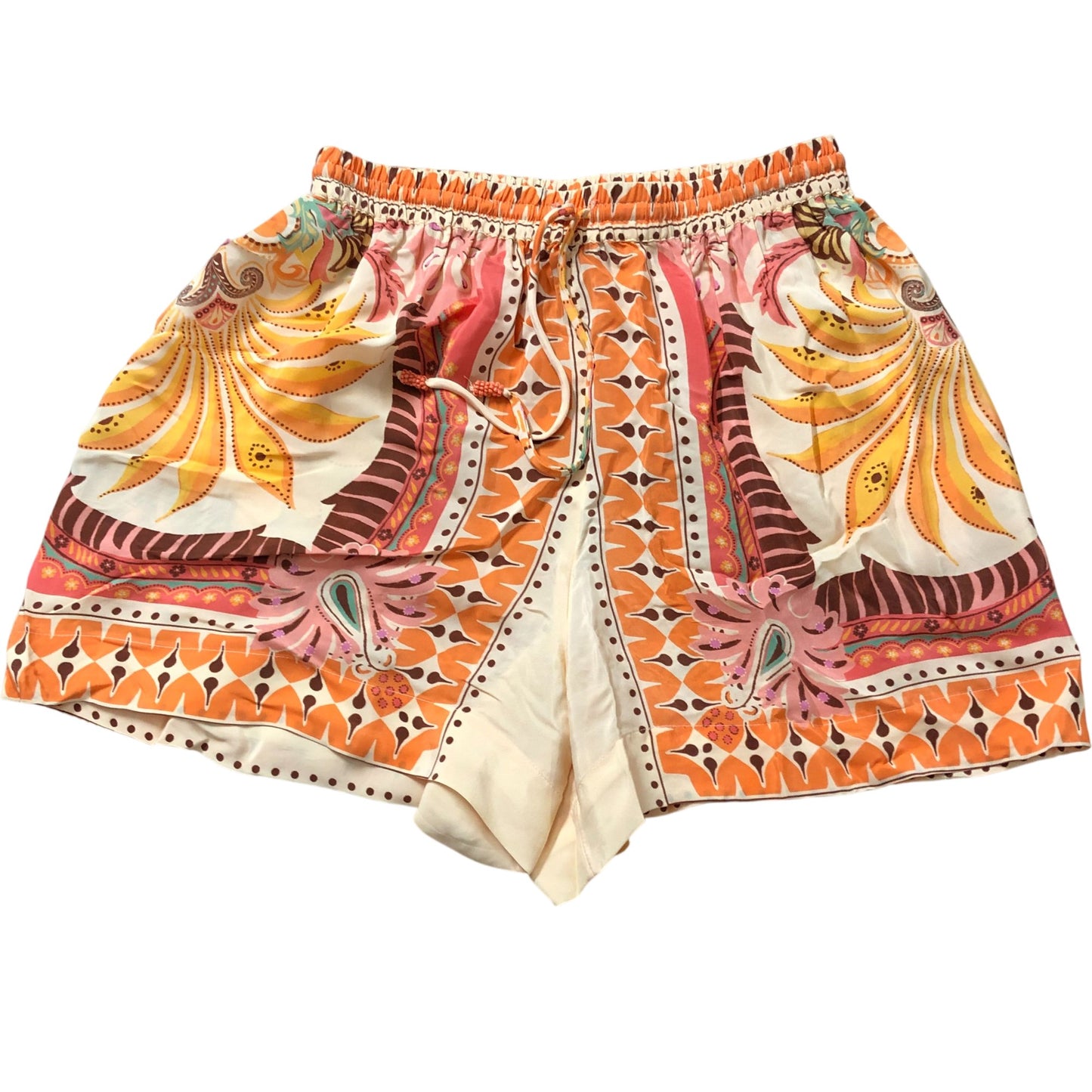 River Island XS Women's Floral Print Elasticated Shorts Orange Beige