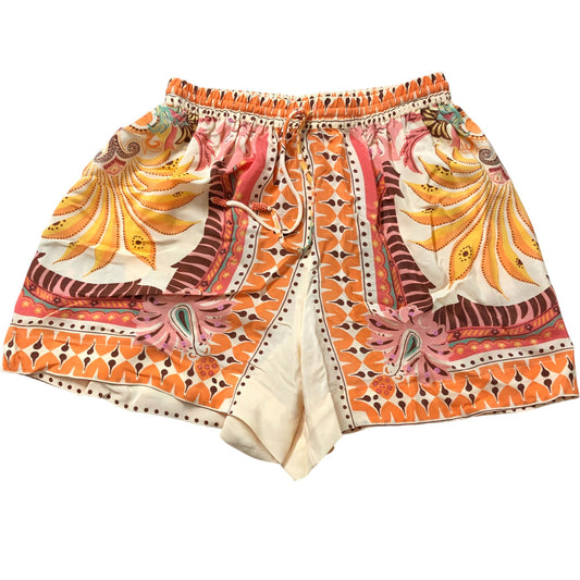 River Island XS Women's Floral Print Elasticated Shorts Orange Beige