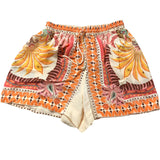 River Island XS Women's Floral Print Elasticated Shorts Orange Beige