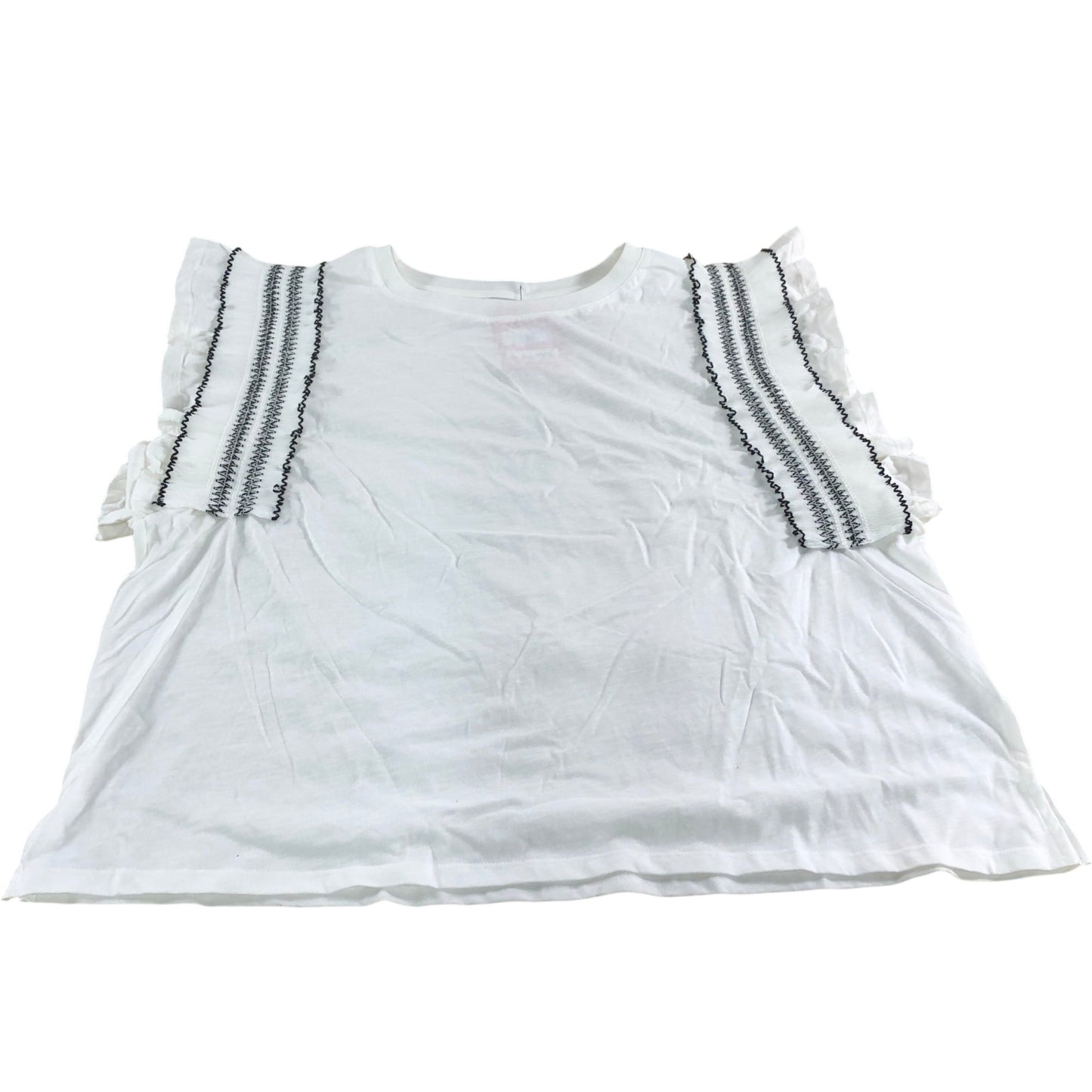 River Island Women's UK18 White Blouse Top With Frill Sleeves And Embroidery