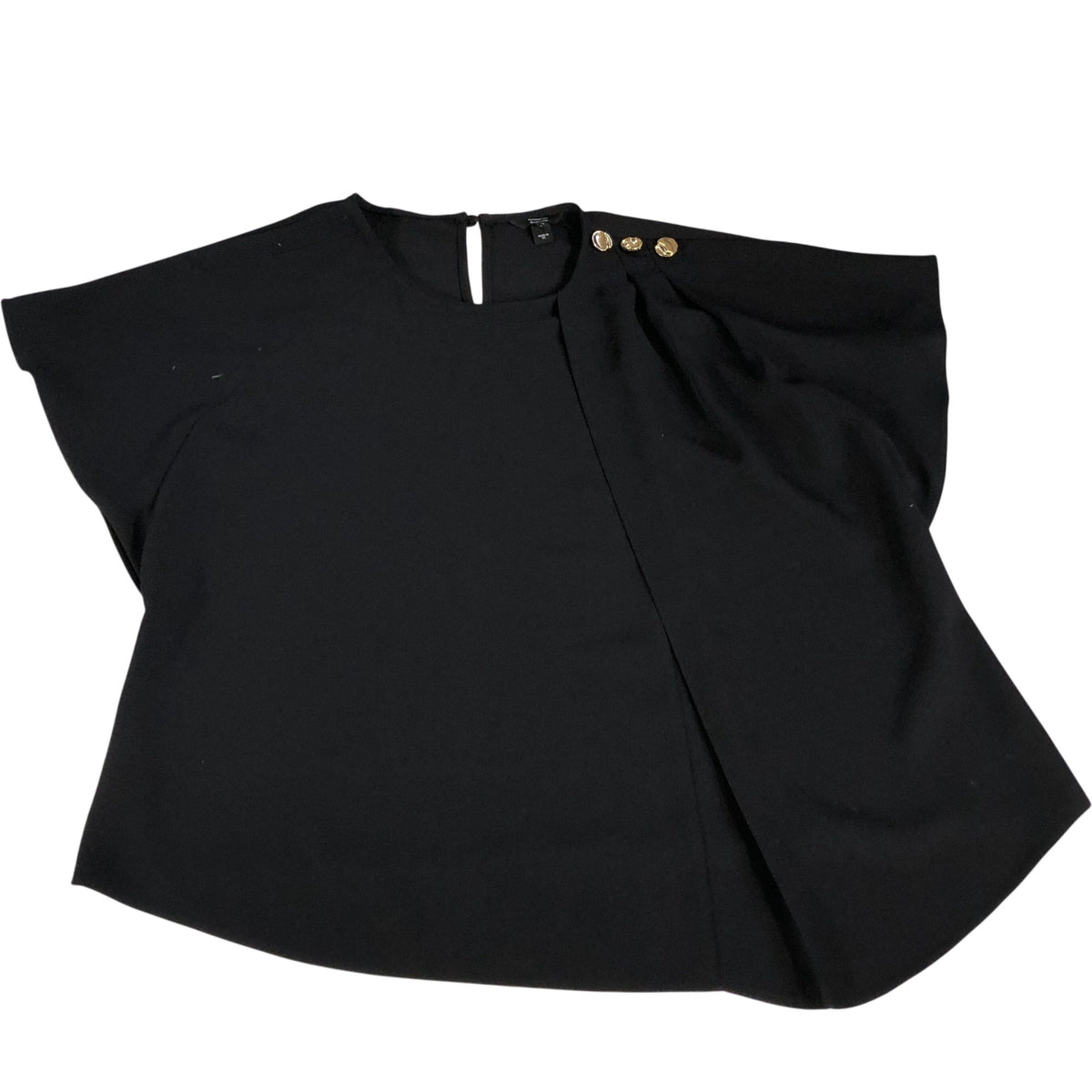 River Island UK12 Women's Black Short Sleeve Top with Button Detail