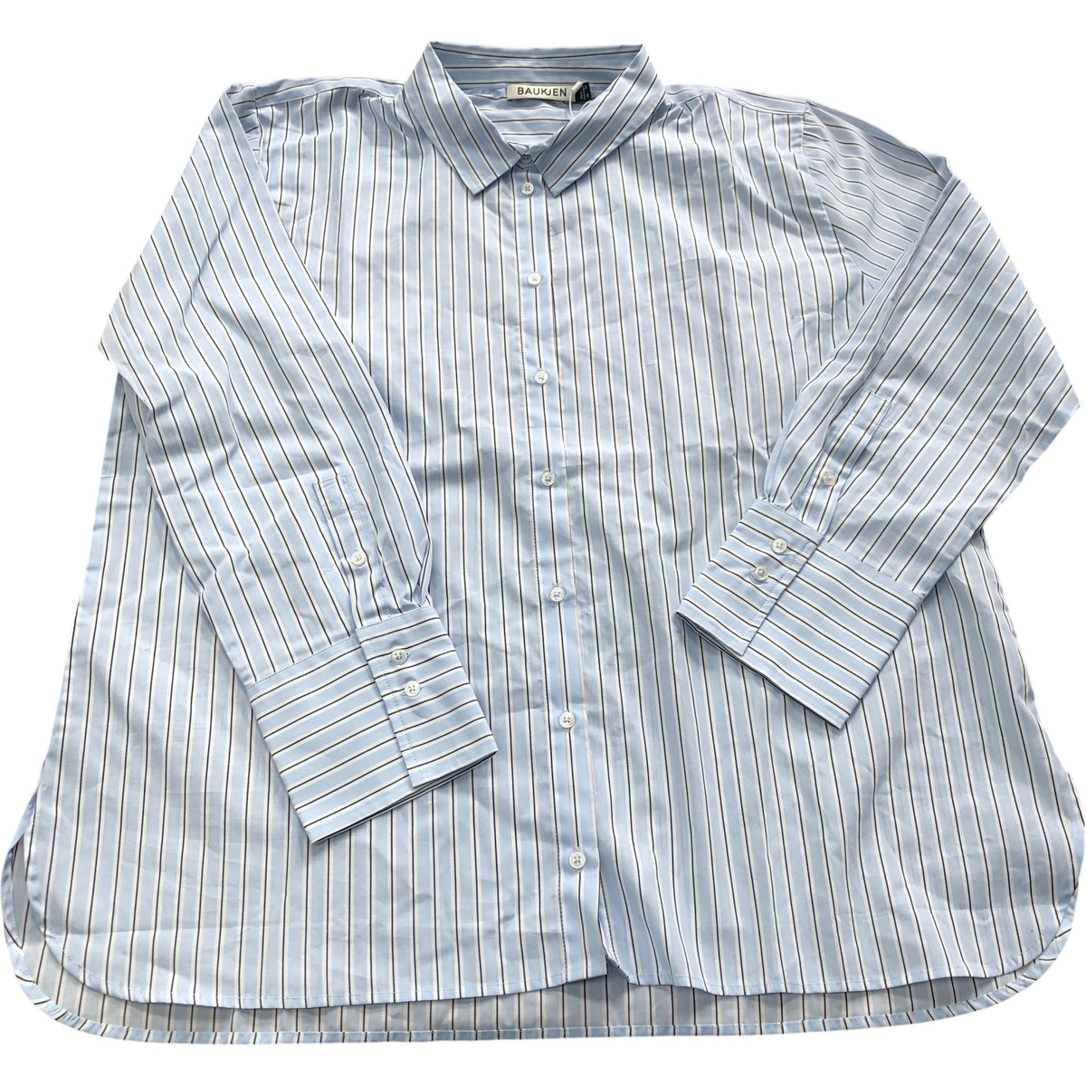 Baukjen Rishma Organic Shirt Blue Black & White Stripe Size 18