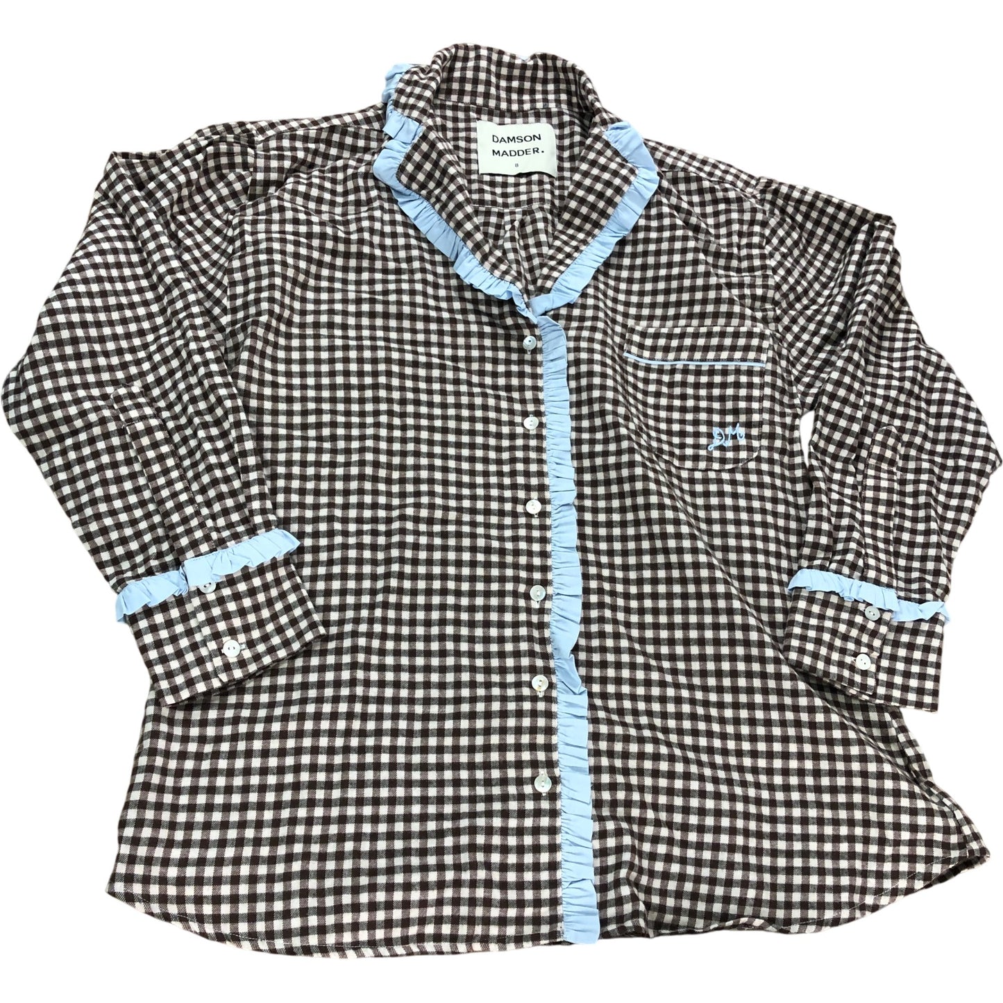 DAMSON MADDER Size 8 Women's Brown Check Nightwear Pajamas Set Cotton