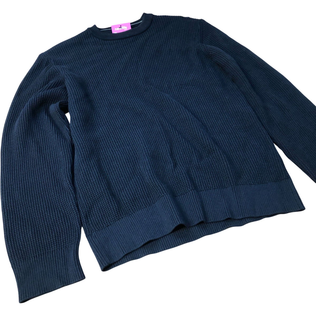 River Island Navy Waffle Knit Sweater Men's Medium Long Sleeve Casual