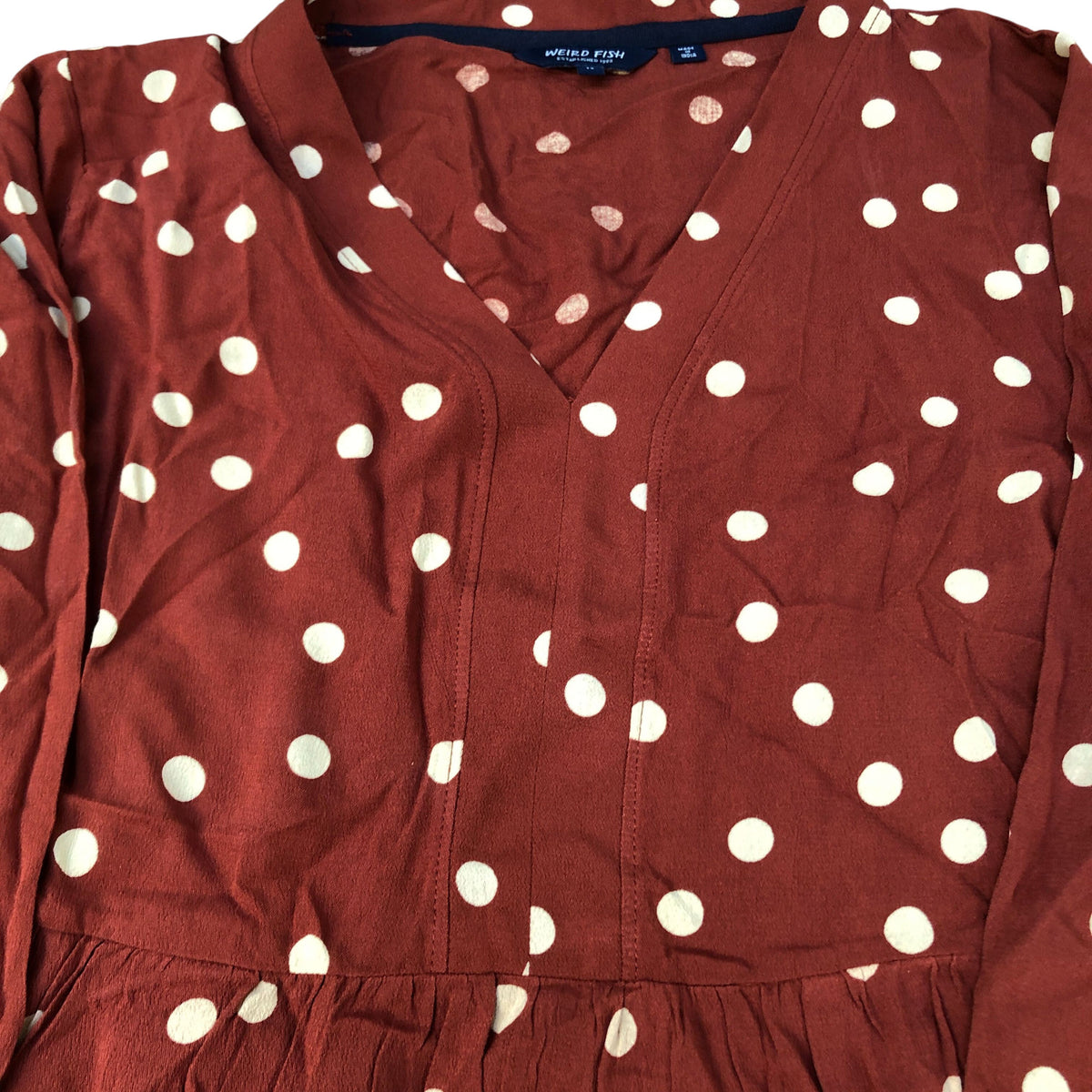 Weird Fish Conker Dress Women's V Neck Polka Dot Midi Dress Size 12