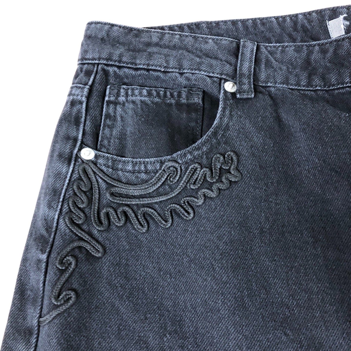 Branded Black Embroidered Wide Leg Jeans - Size 16L
