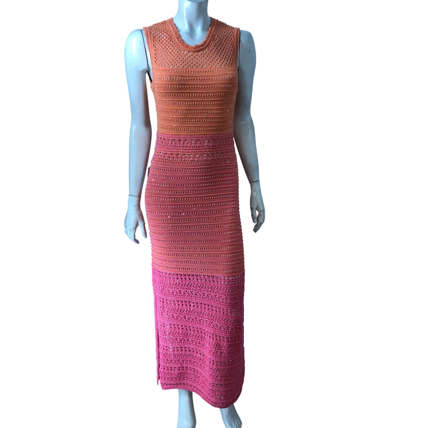 Love & Roses UK10 Women's Knitted Maxi Dress Sequin Embellished Orange Pink