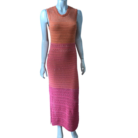 Love & Roses UK10 Women's Knitted Maxi Dress Sequin Embellished Orange Pink