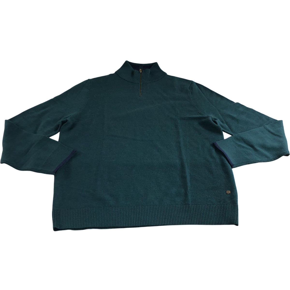 Zip Neck Sweater Size XL Men's Emerald Green Merino Wool Knit Jumper