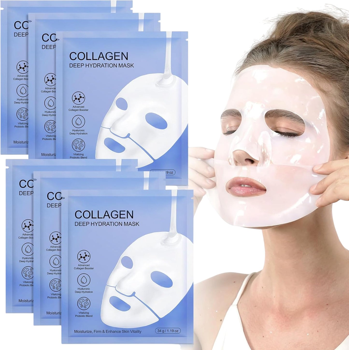YECUCE Collagen Deep Hydration Mask 6 Pack Advanced Skincare Probiotic Blend