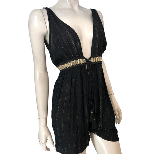 River Island Black S Resort Playsuit Women's Plunge Neck Casual Style Beautiful