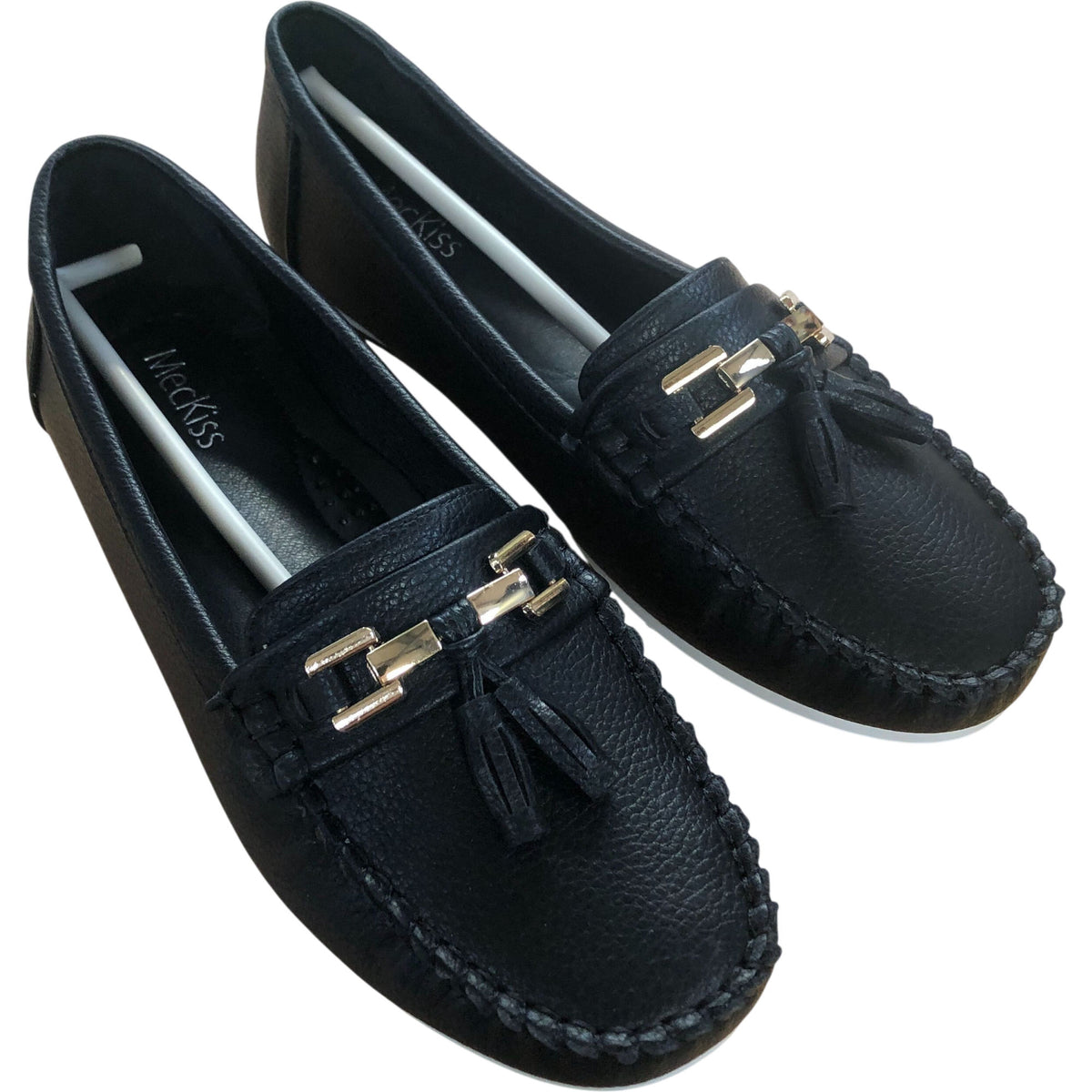 MecKiss Loafers UK4.5 Women's Comfy Flats Black With Gold Detail M1354 V2