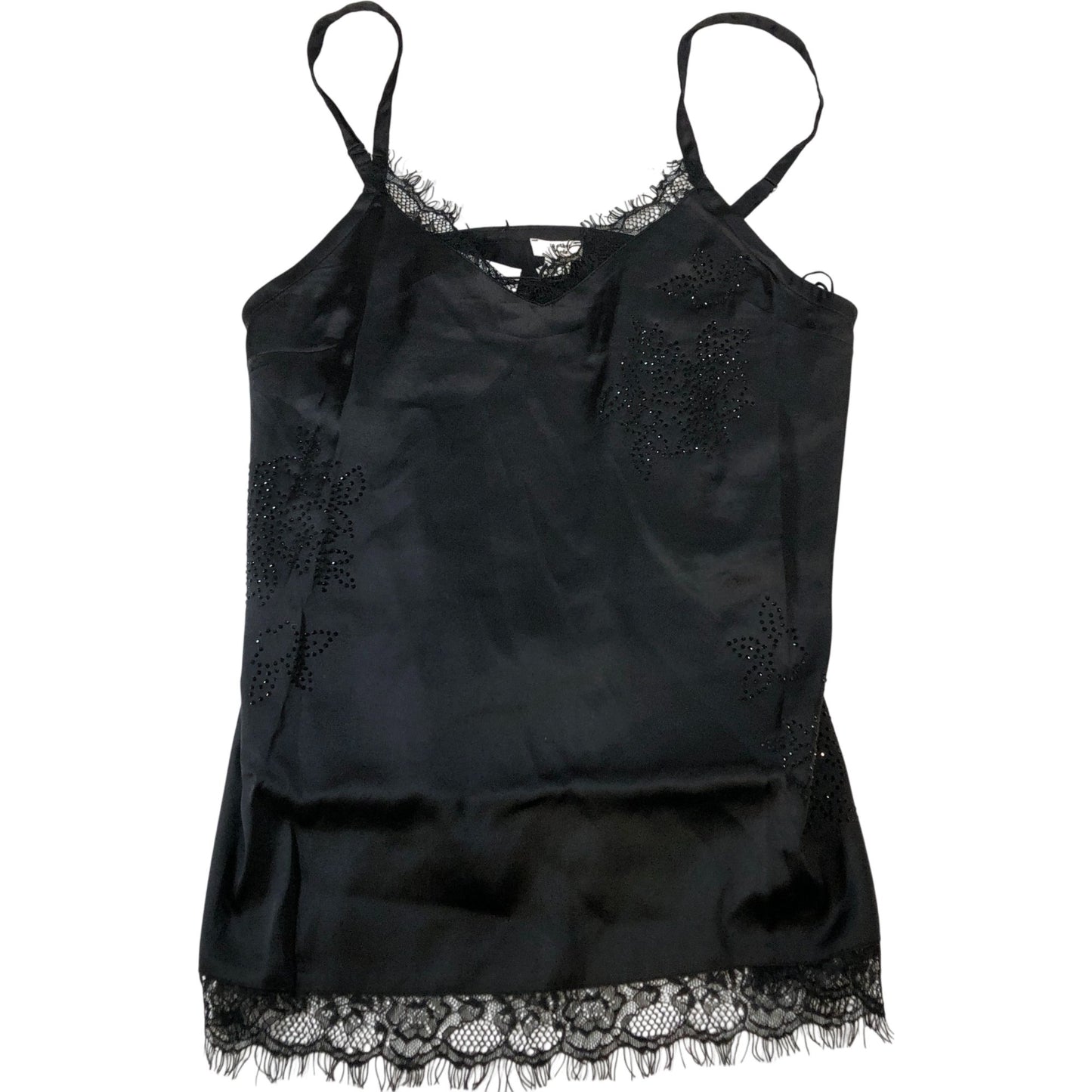 River Island Camisole UK6 Women's Black Satin Lace Detail Sleeveless Top