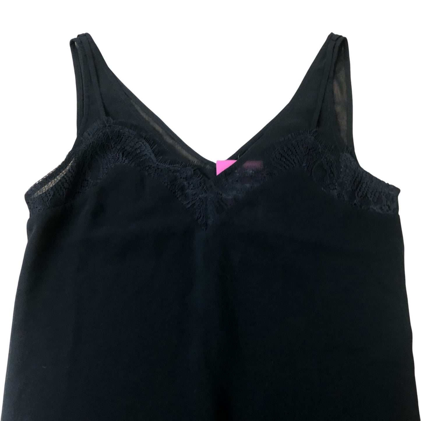Black Lace Trim V Neck Camisole Top Women's Sleeveless Elegant XS