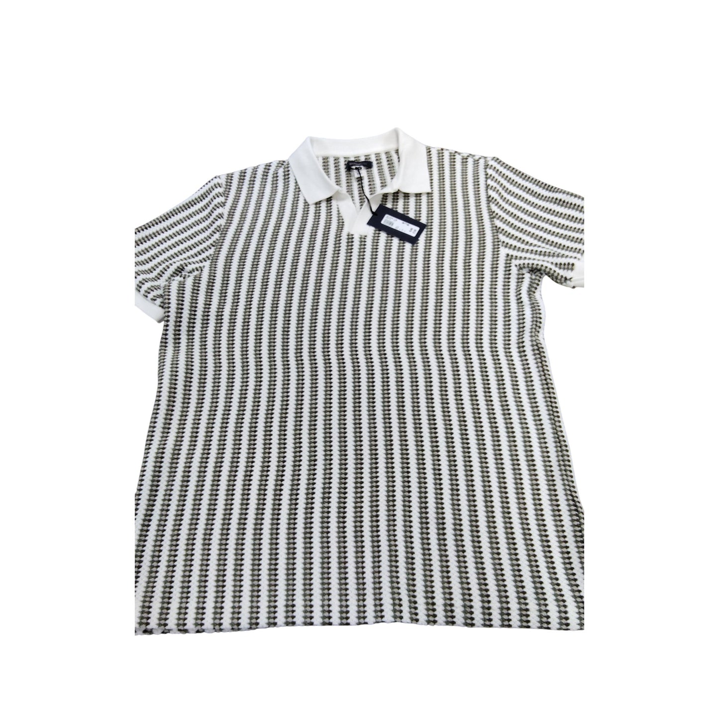 River Island Men's Polo Shirt Size M Green And White Striped Cotton New With Tag