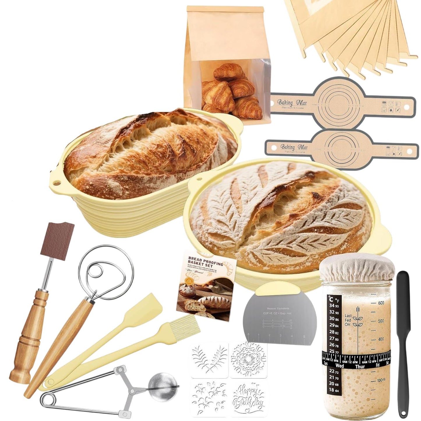 Sourdough Starter Kit For Beginner 1000ml Bread Proofing Basket Set