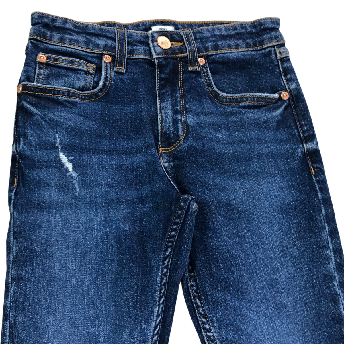 River Island Distressed Jeans UK8 Girls Cotton Blend Dark Wash Denim