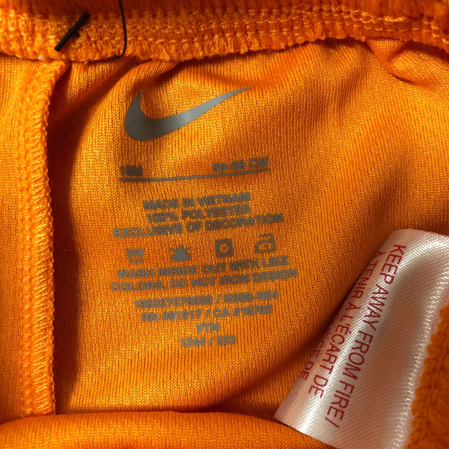 Nike Orange Sports Shorts Size 18M Girls Activewear Polyester Breathable