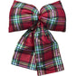 Set of Decorative Holiday Christmas Door Bows Green Satin & Red Plaid