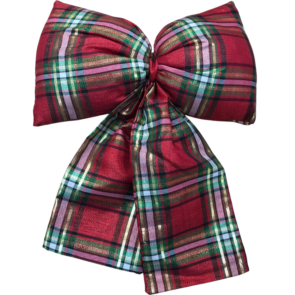 Set of Decorative Holiday Christmas Door Bows Green Satin & Red Plaid