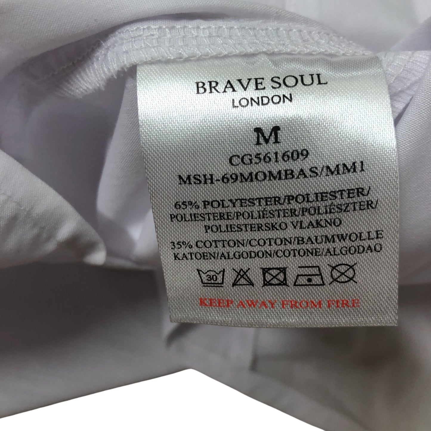 Brave Soul Short Sleeve Shirt M Men's White Casual with Navy Detailing