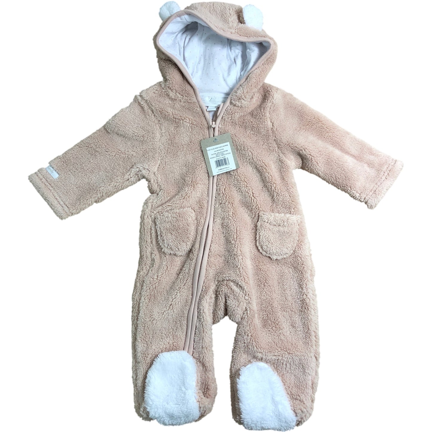 The Little White Company Fleece Romper 3-6 Months Baby Bear Hooded Outerwear