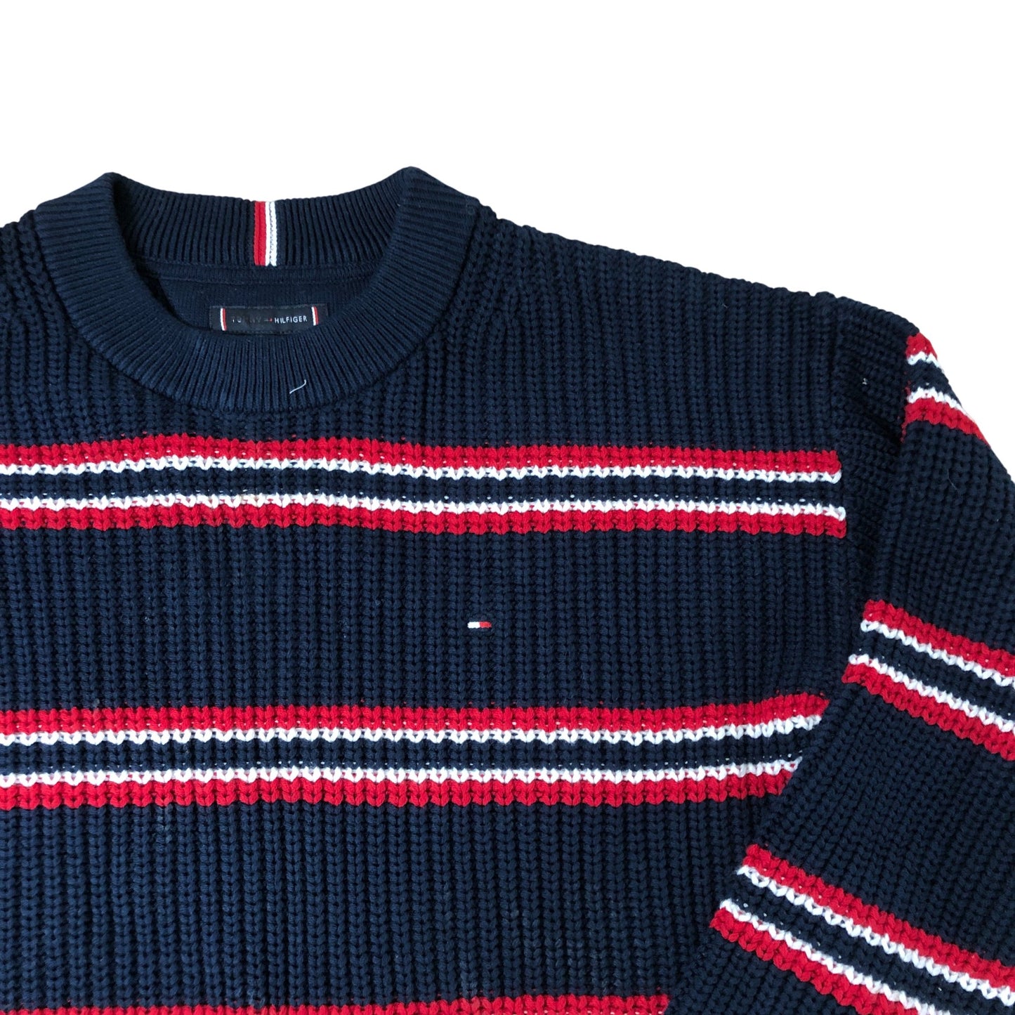 Tommy Hilfiger Striped Sweater 14-15 Years Unisex Navy Red White Knitted Jumper