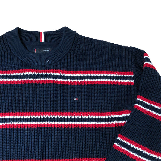 Tommy Hilfiger Striped Sweater 14-15 Years Unisex Navy Red White Knitted Jumper