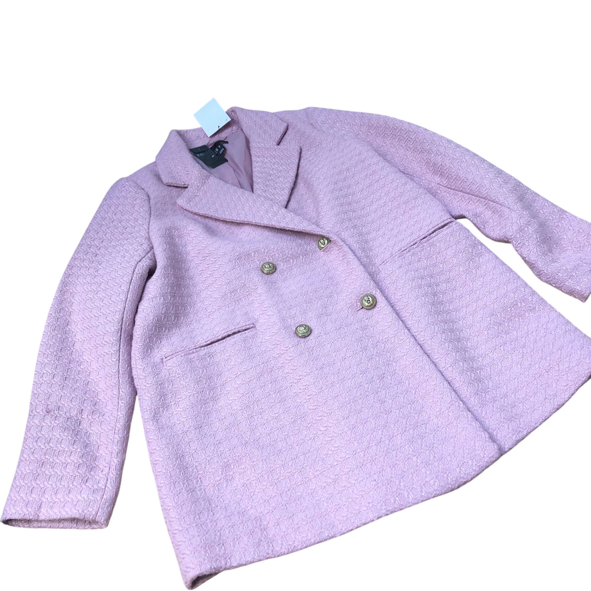 Double Breasted Blazer UK Size 12Women's Textured Peacoat Pink