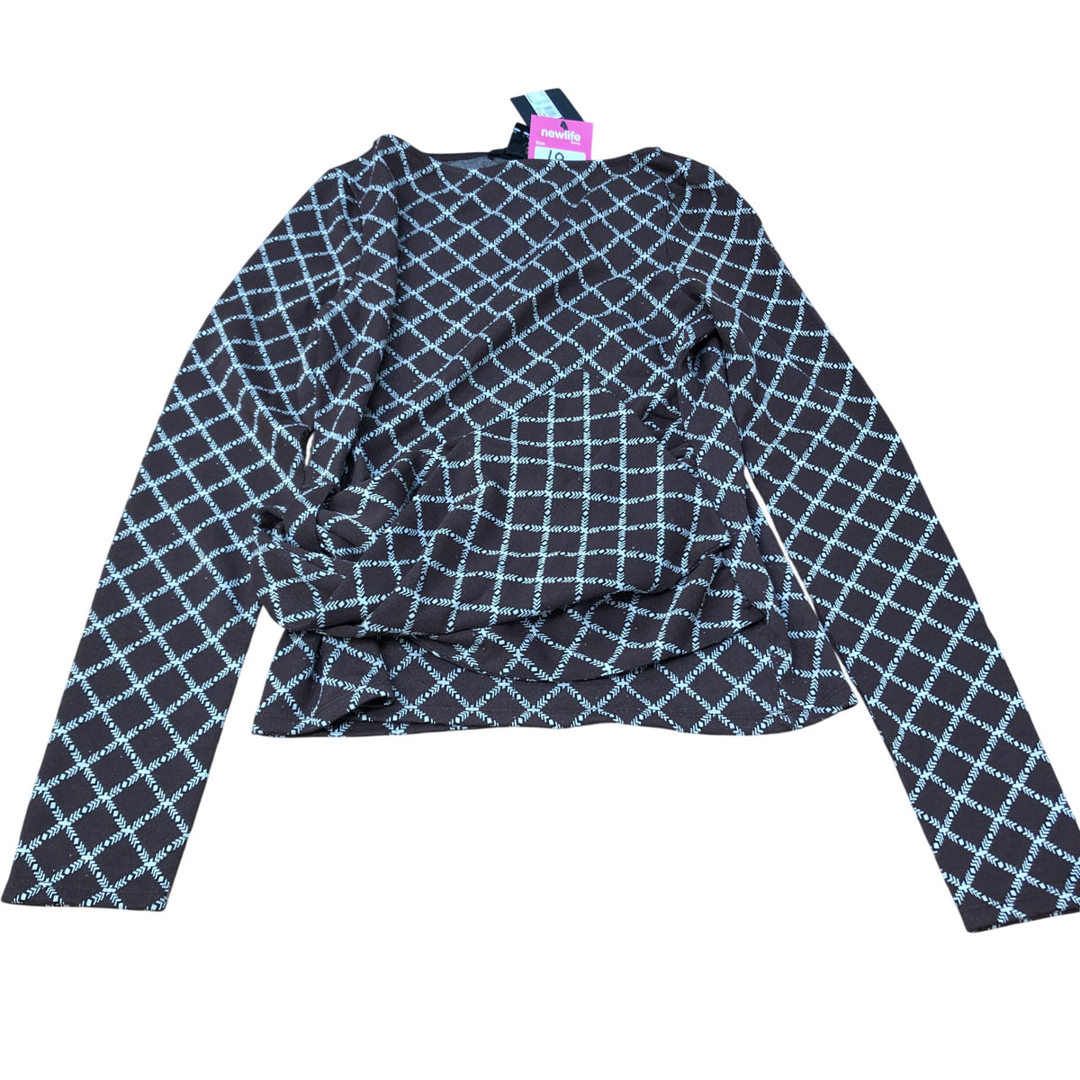 River Island Long Sleeve Top Size 10 Women's Brown Check Pattern Style
