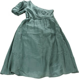 One Shoulder Dress UK16 Women's Green Linen Blend Short Sleeve