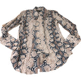 Branded Snake Print Tie Neck Blouse - Size 8